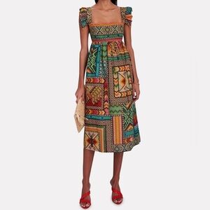 NWT Farm Rio Midi Dress Square Neck Colorful Sundress
